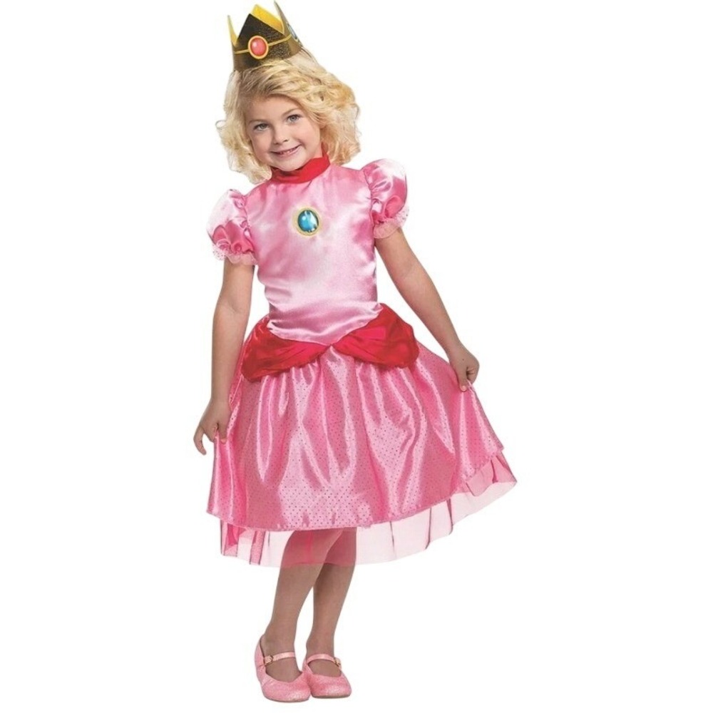 Princess Peach‎ Toddler Costume M 3T 4T Super Mario Dress Crown Halloween - Picture 1 of 6